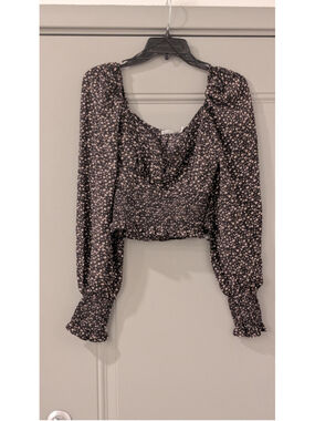 Women's Inmod Floral Long Sleeve Blouse Black White Size S